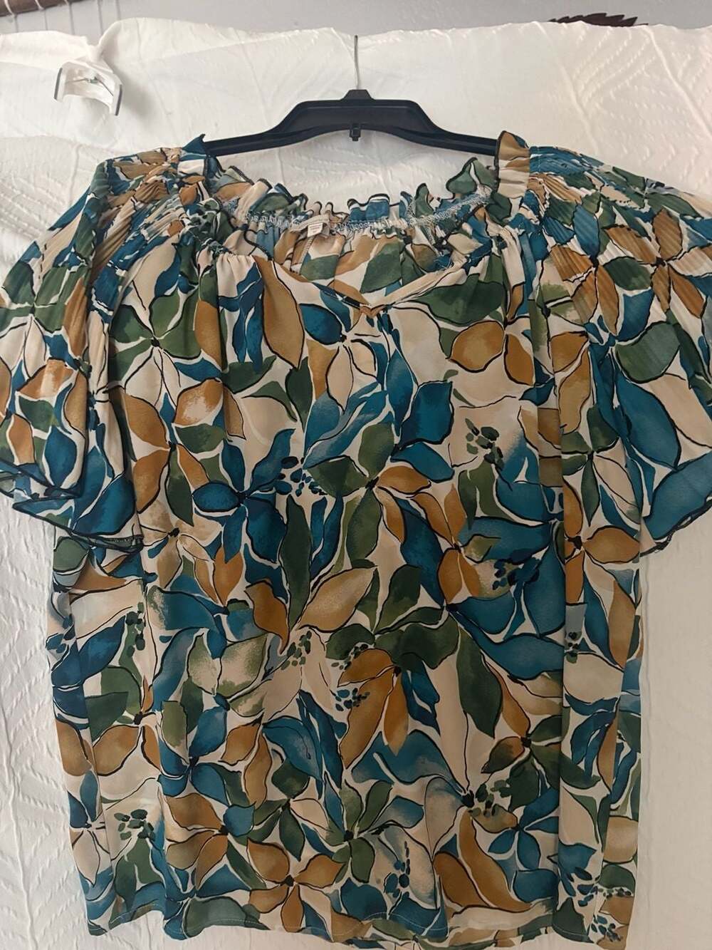 Milly Blouse Teal and Mustard Floral